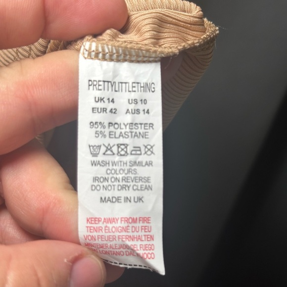 PrettyLittleThing Tan Ribbed Long Sleeve Midi Dress Size 10 - Picture 3 of 11